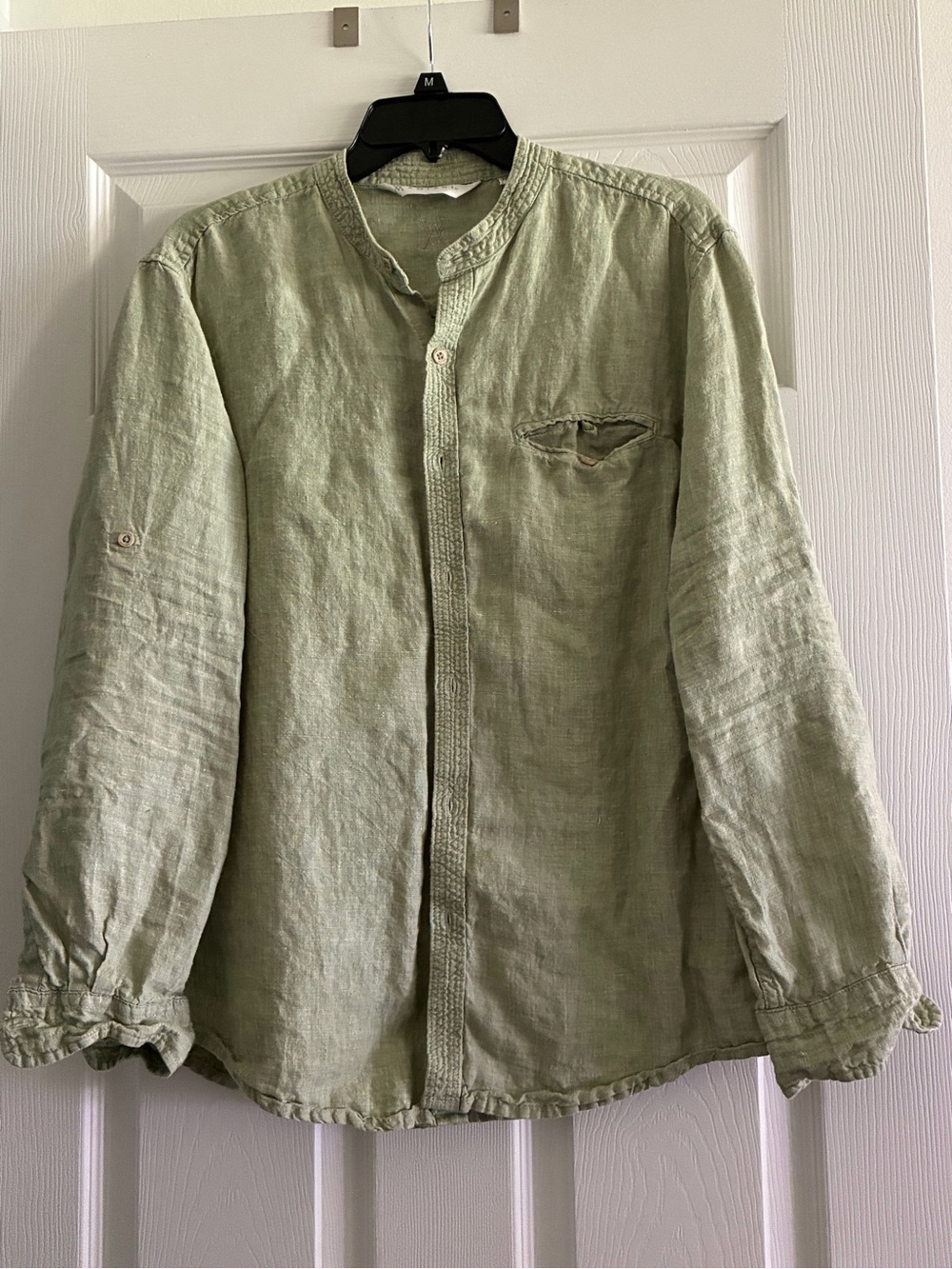 Linen Sage Green Collar Button-Down Shirt